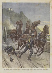 Dva Gunners Oběti čtyř únikových koní na kopcích podél pravého břehu Pádu, poblíž Turína